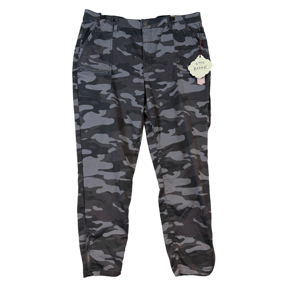 Knox Rose Charcoal Gray Camo Mid-Rise Ankle Skinny Cargo Pants Size 16 NWT Moto